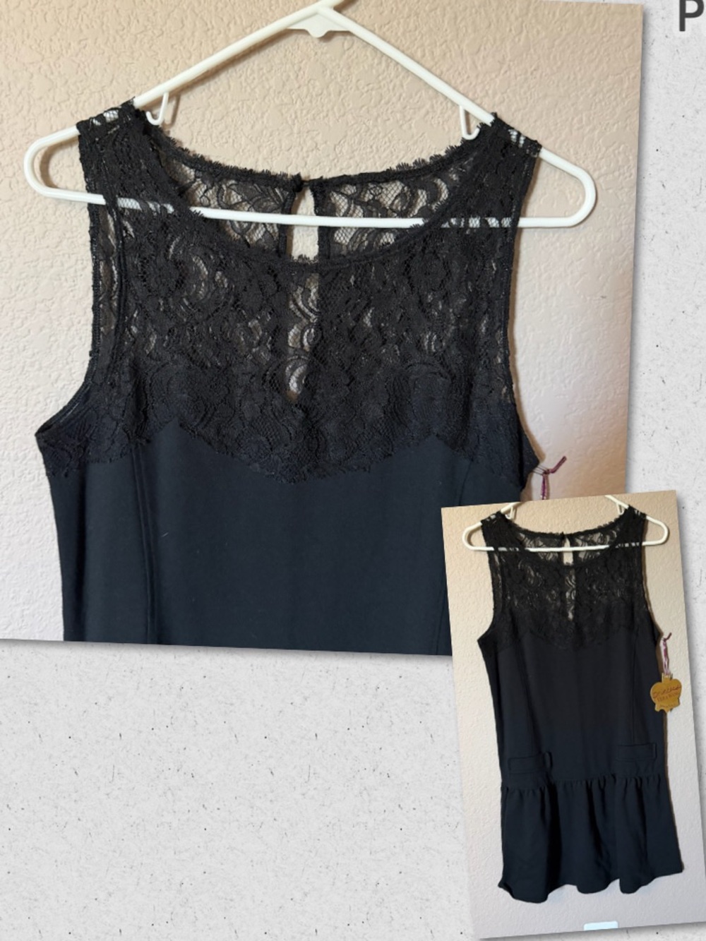 SIMPLY VERA VERA WANG Womens Medium Sleeveless Lace Drop Waist Dress Black NWT